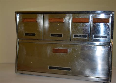 vintage metal antique metal bread box|stainless steel bread box 1950.